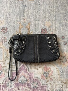 Coach Black Signature Wristlet with Studs